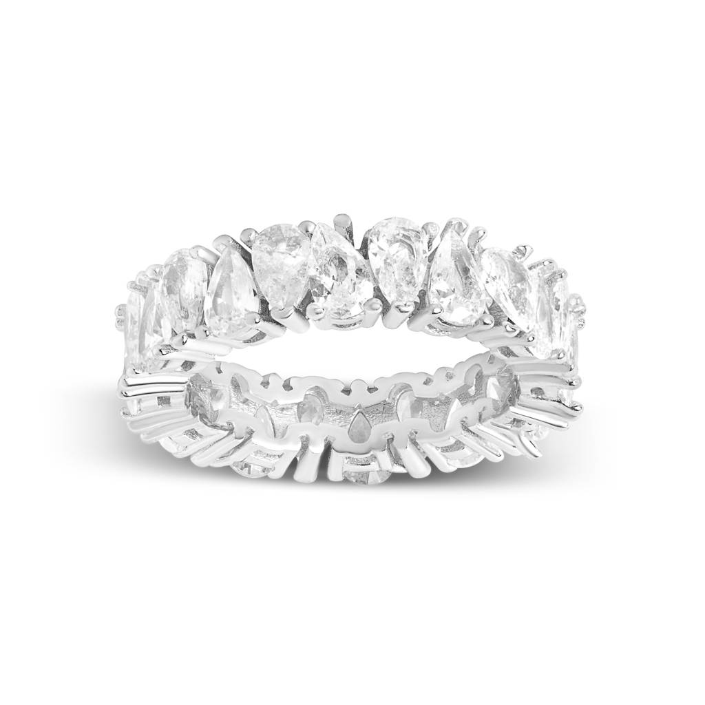 Mystic Pear Eternity Diamond Band Silver Ring : R034-WH-D-10