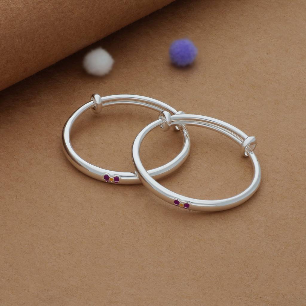 Iyal Minimalist Bow Kid Silver Bangles (0–3 Yrs) | 999 Hallmark | Adjustable Baby Bangle For Daily Wear : KB-CC-RH-A-306-P
