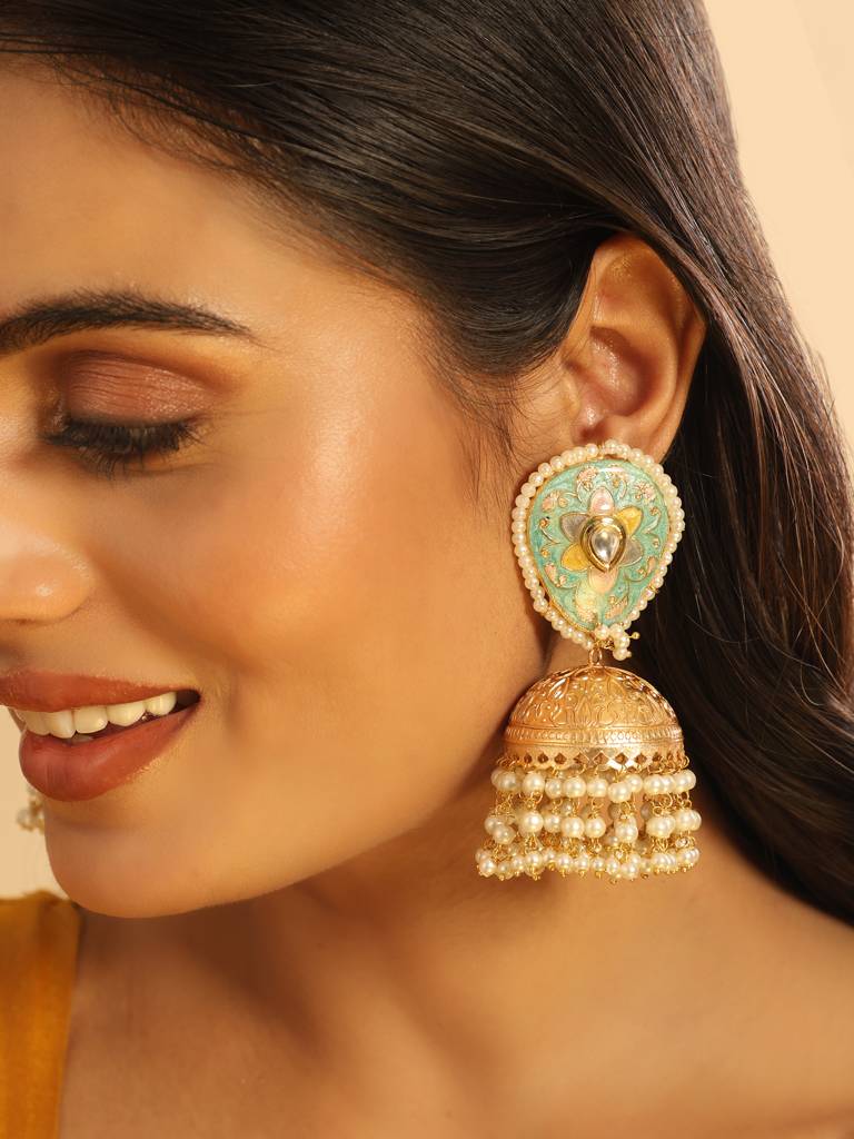 Royale Enamel Pearl Drop Statement Jhumki Earrings : YI24A0437E