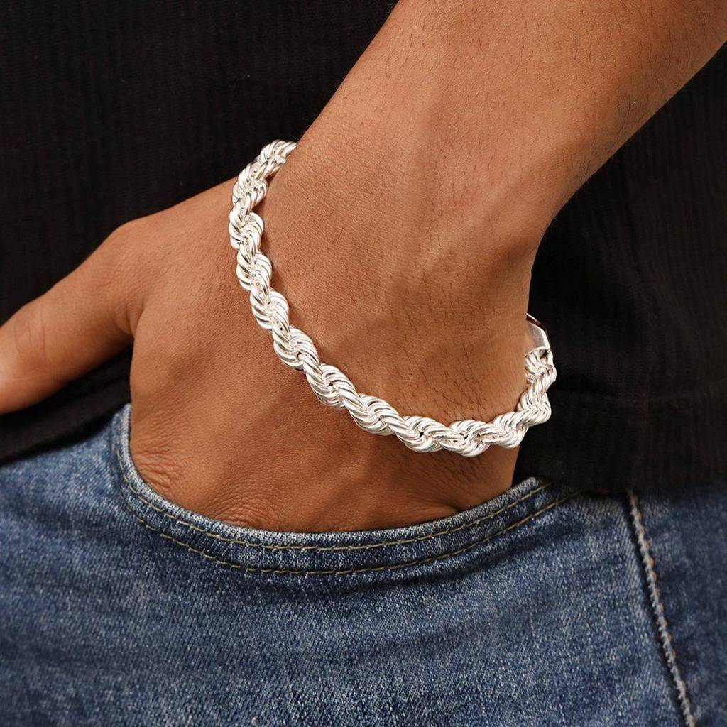 Masculine Silver-Plated 925 Sterling Men'S Twisted Chain Bracelet : M-BR-80427-85-7-S
