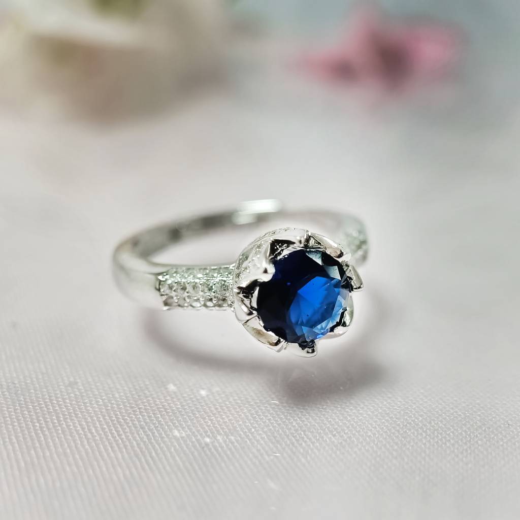 925 Silver Solitaire Sapphire Ring : IS-RG-PL-1079