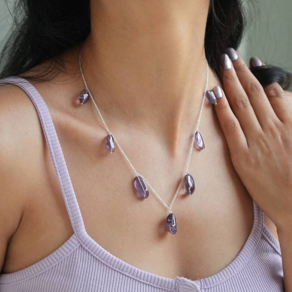 925 Silver Necklace With Real Amethyst : IS-NC-PC-1124