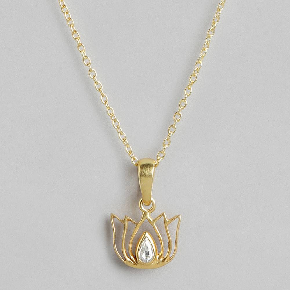 This Lotus, Silver Necklace Is Crafted With Pure 92.5 Silver. The White Kundan Stone Adds A Subtle Glam To The Design. L