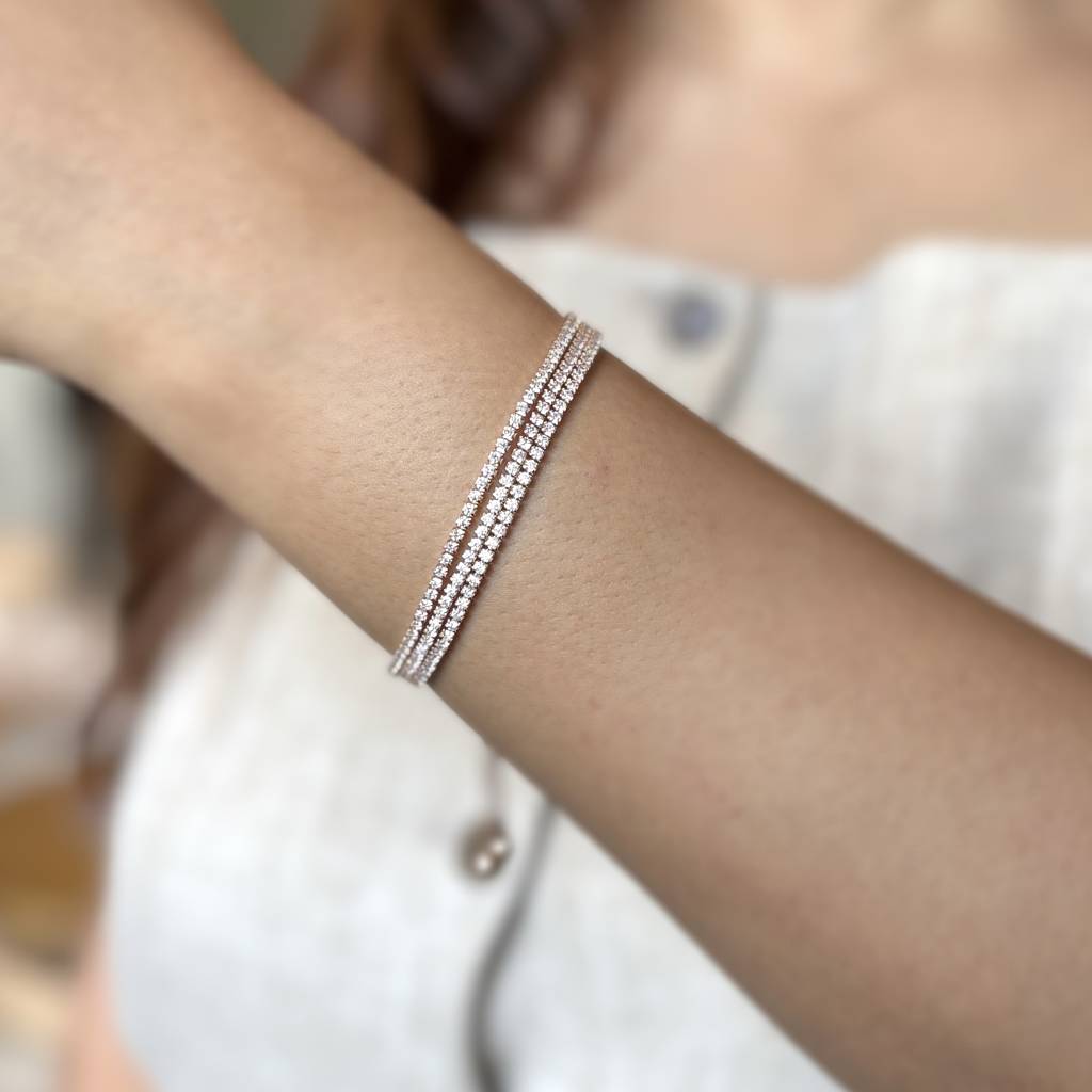 Champagne: 92.5 Silver Three Layered Gold Tennis Bracelet For Women : 1101BR