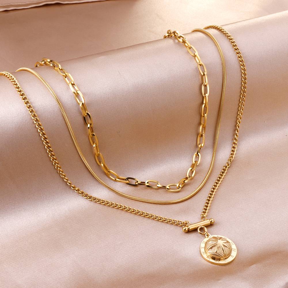 Gleaming Sundial Layered Necklace : GleamingSundialLayeredNecklace-AS-NK-LG-06