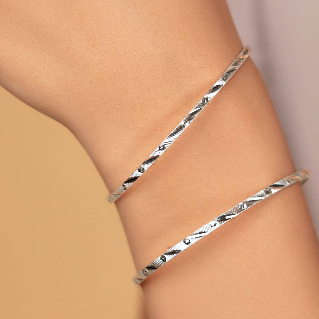 Sleek 925 Sterling Silver Bangles : BA-90003-PAIR-2-6
