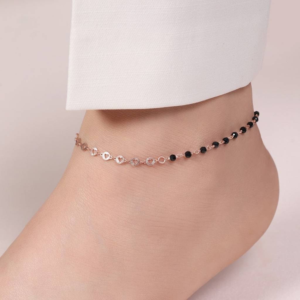 Rose Gold Radiance Beaded Chain Anklet In 925 Sterling Silver : ANK-60272-PAIR