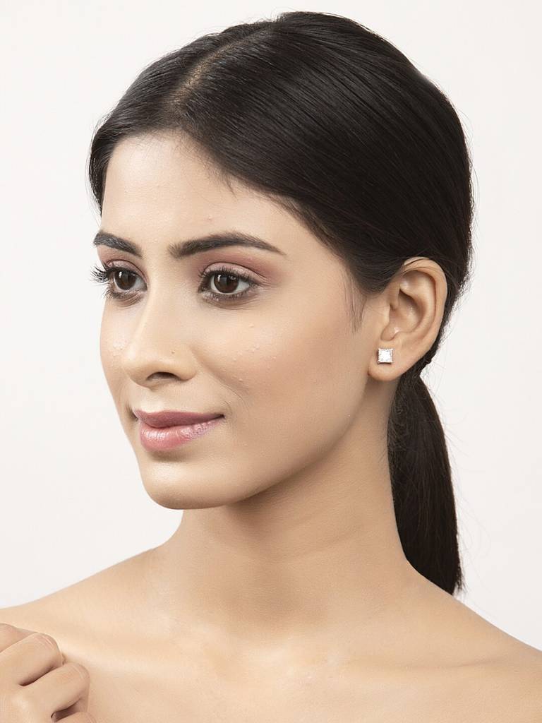 925 Sterling Silver Swiss Zirconia Square Earring With Screw Back Gift For Women And Girls : CSWZME78