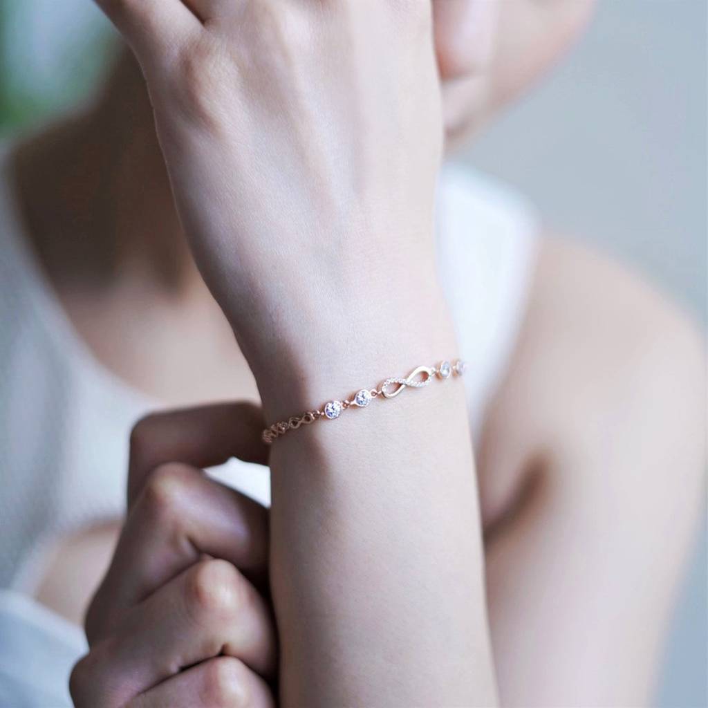 Infinity 925 Silver Bracelet In Rose Gold : BR-80114