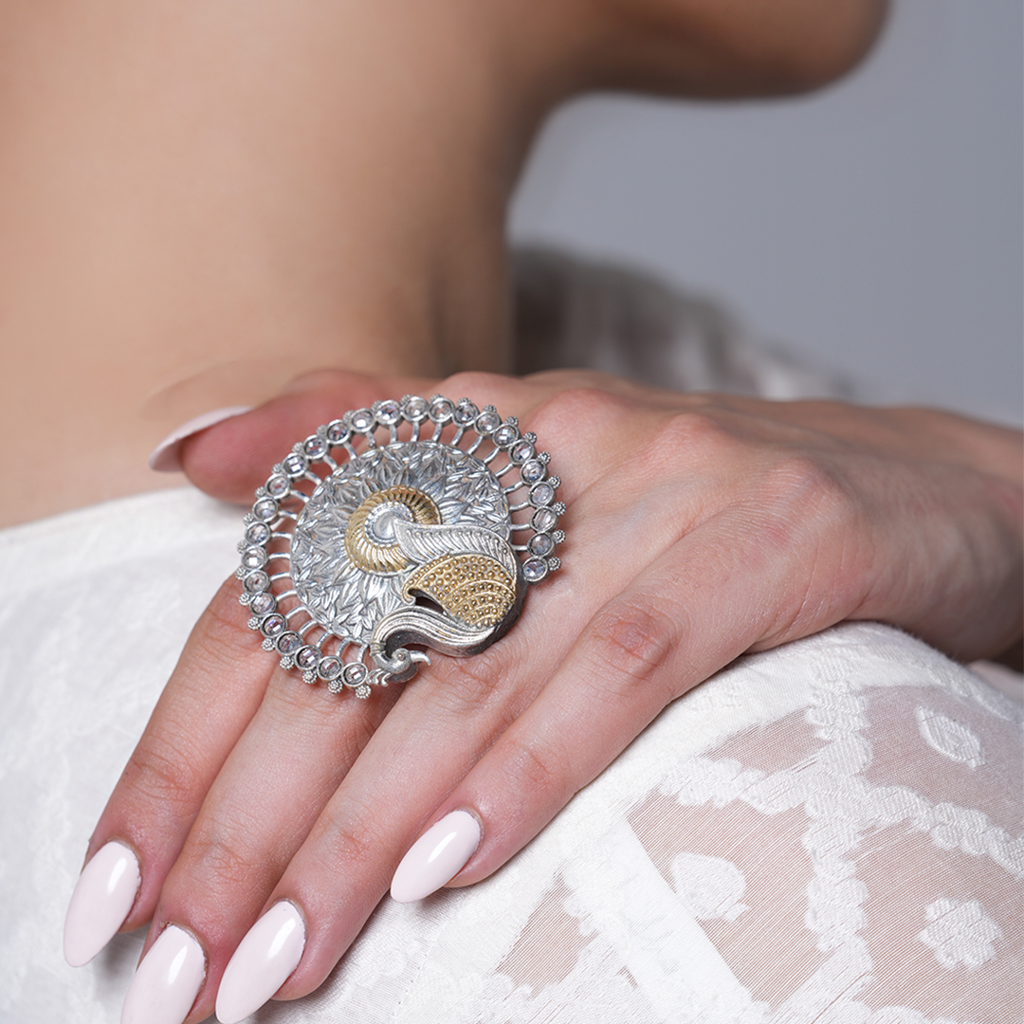 Silver Polish Peacock Ring : CAO0255RNG
