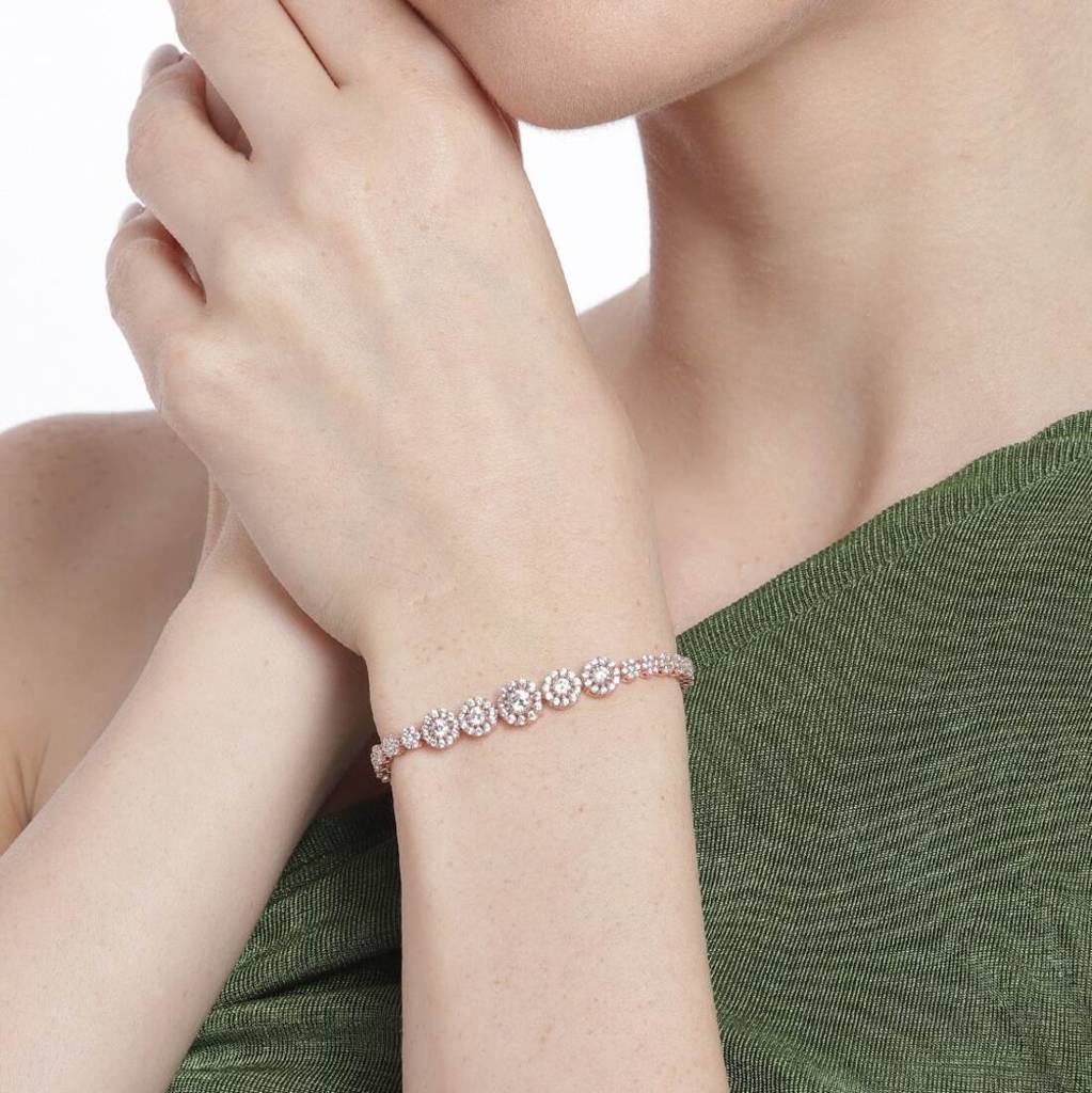 Blooming Grace Rose Gold Plated Bracelet With White Cubic Zirconia : BR-80177
