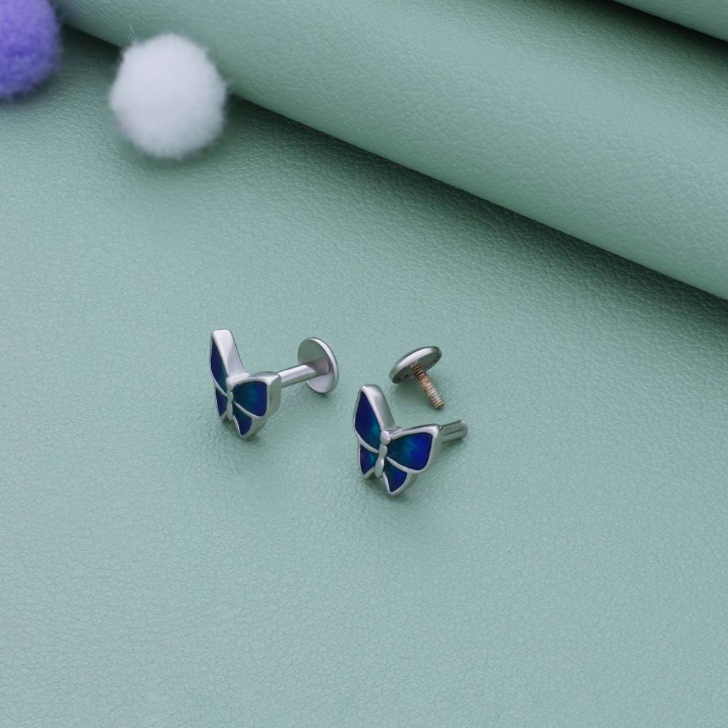 Classic Blue Butterfly 925 Silver Stud Earring : EA-ST-RH-A-154-P