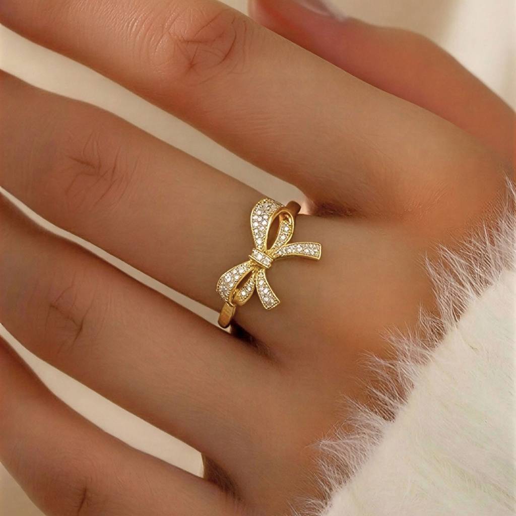 Gold-Plated Graceful Bow Spark Anti-Tarnish Ring : HSPS60MB1512
