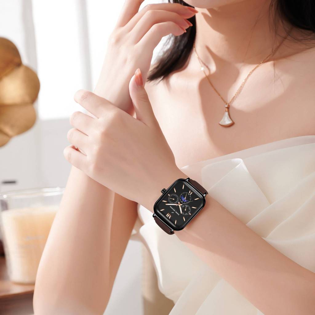 Daniel Hechter Paris Montmartre Unisex Multifunction Square Watch Â Black Dial With Day-Date & 24-Hour Subdial : DHU-1001-03