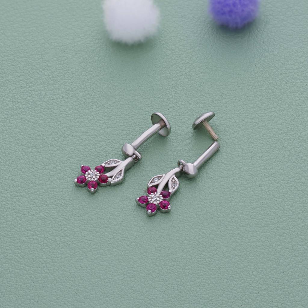 Violet Royal Dew 925 Silver Kid Drop Earring (8+ Yrs) : KE-KD-RH-P-118-P