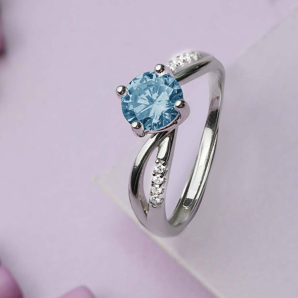 Sparkling Blue Cz 925 Sterling Silver Rhodium Plated Adjustableâ Ring : RNG-40376-R