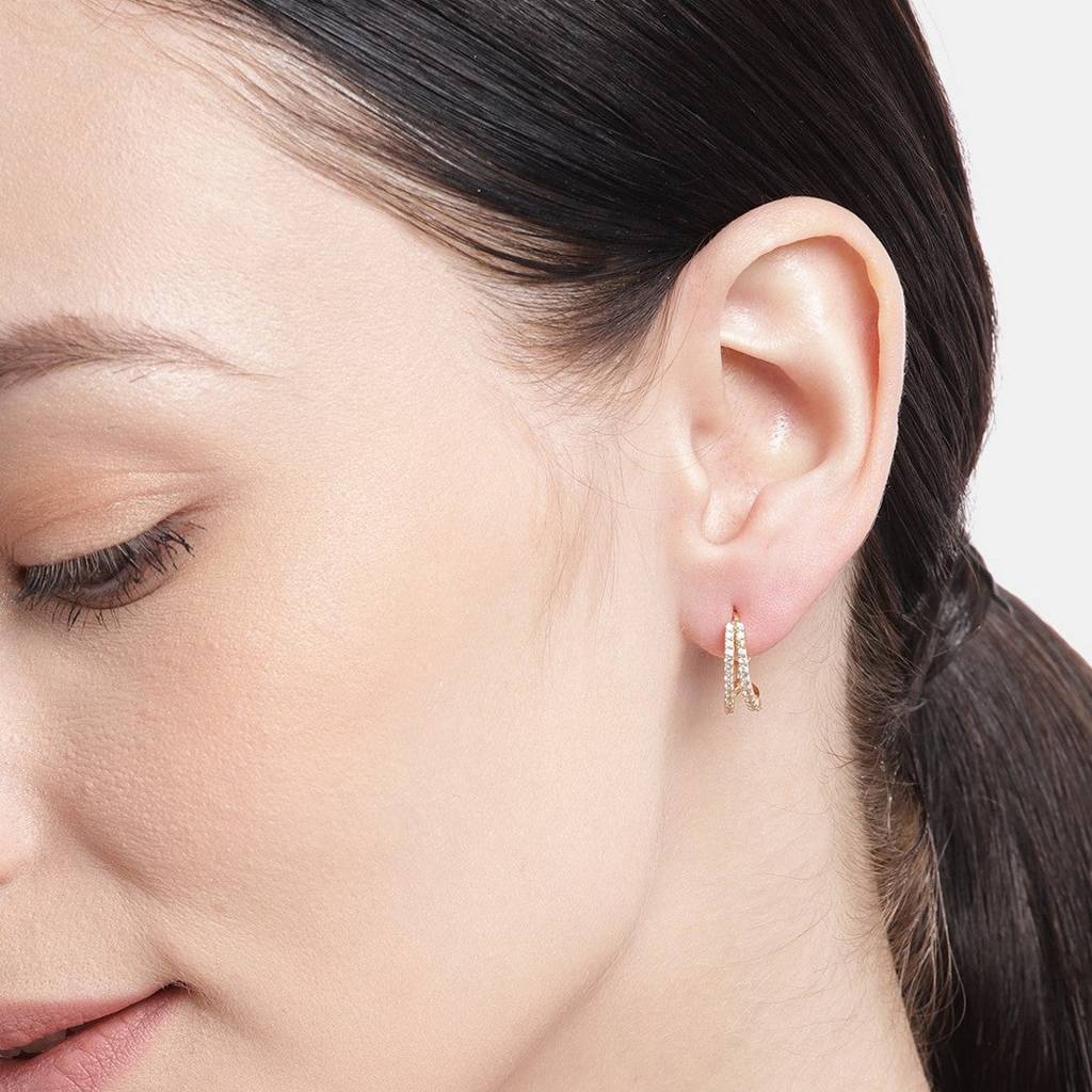 Golden Loops Classic 925 Sterling Silver Hoop Earrings With Gold Plating : EAR-20414
