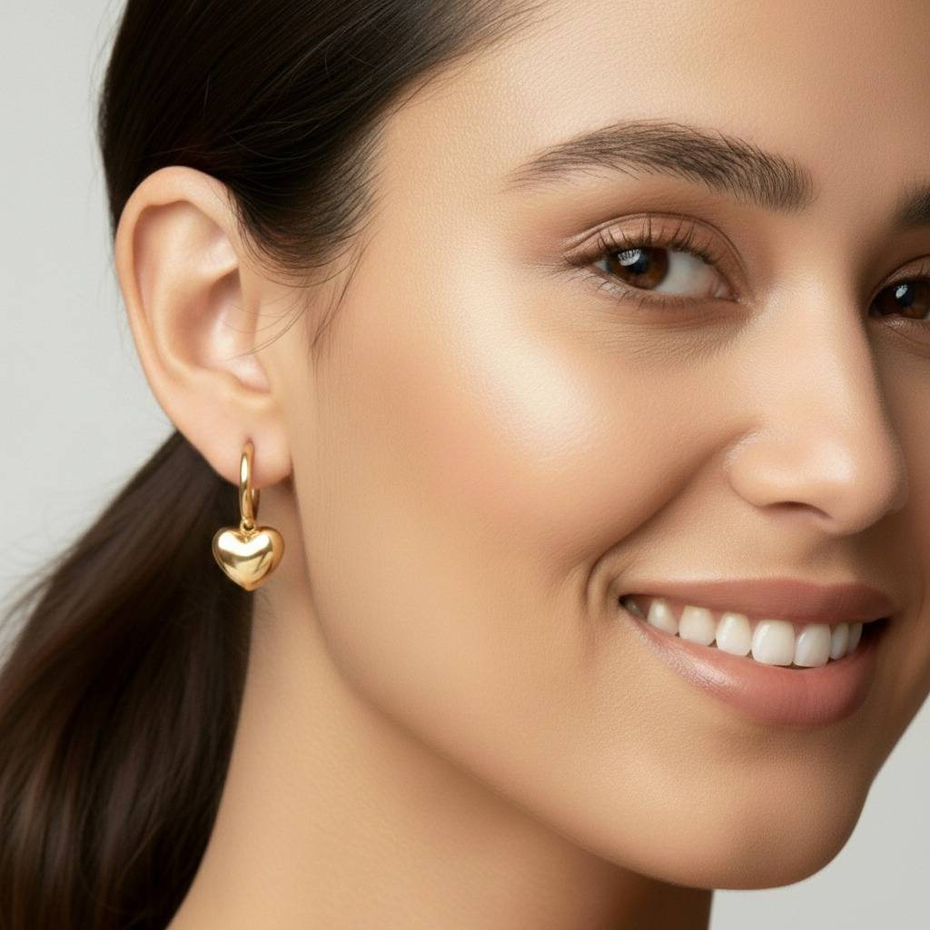 Golden Heart Design Hoop Earrings For Women Girls Fashion Jewellery : PX9E15G