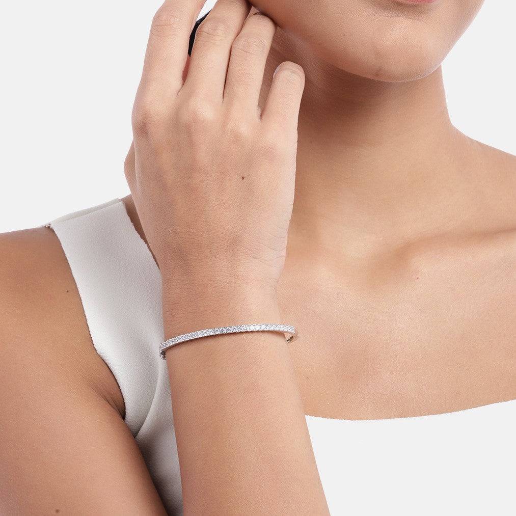 Square Solitaire Cz 925 Sterling Silver Bracelet : BR-80140