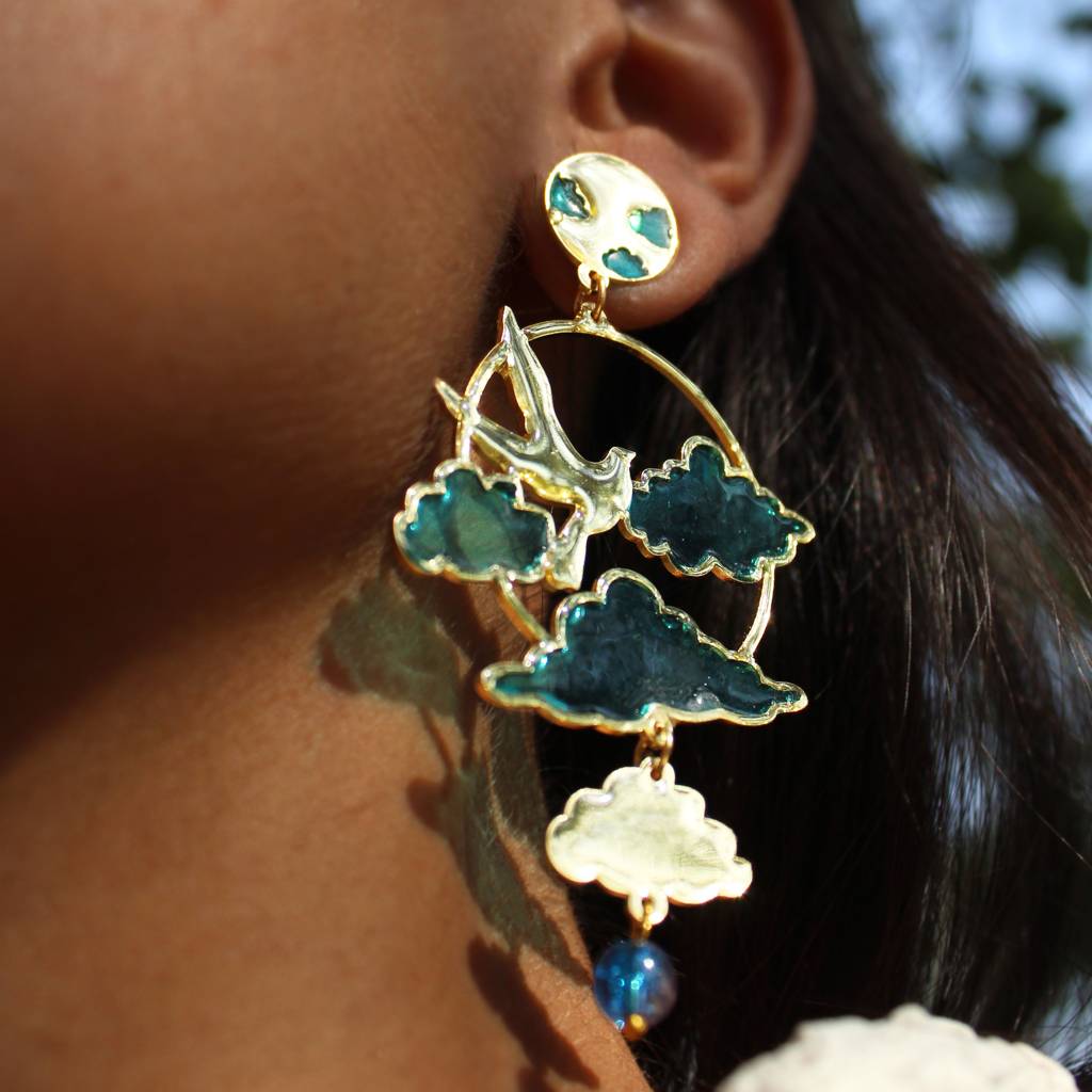 Bird & Sky Blue Resin Earrings : ACE281