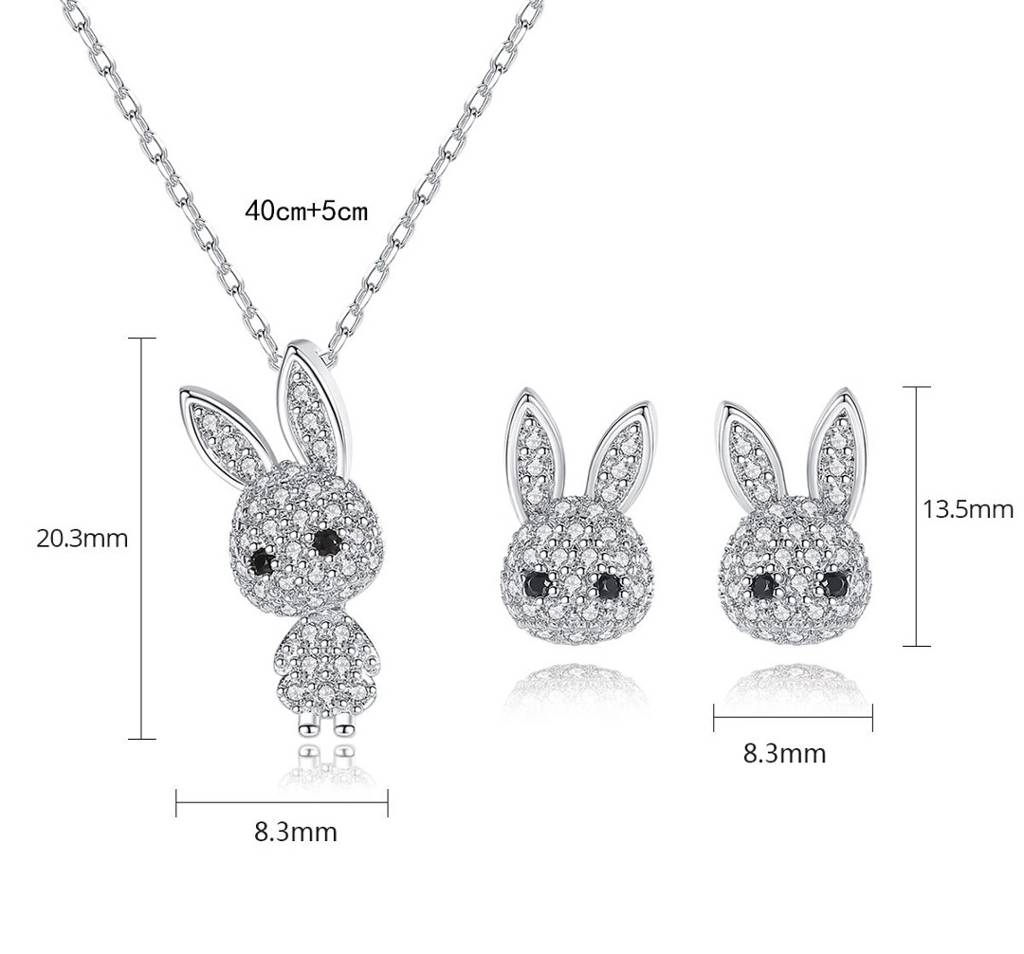 Sterling Silver Sparkling Bunny Zircon Earrings And Pendant : Z21061611