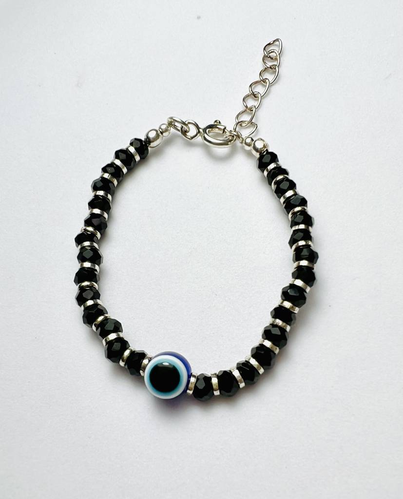 925 Sterling Silver Black Beads Evil Eye Bracelet For Baby : ARSBR109
