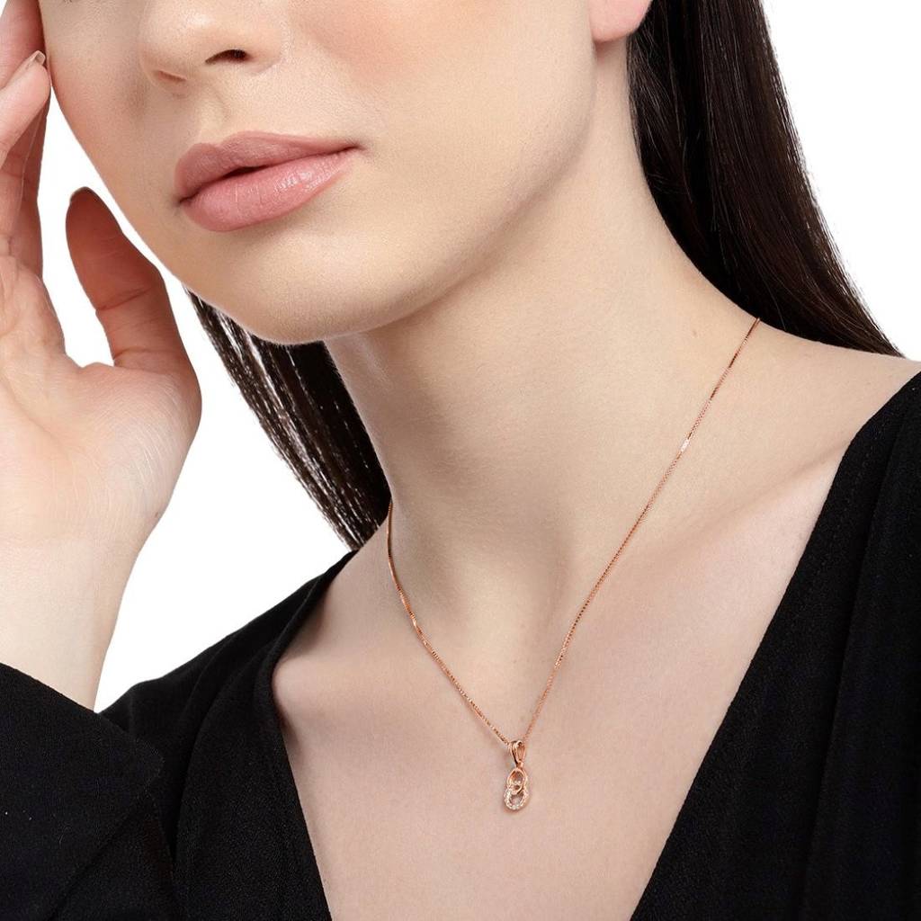 Rosy Halo Rose Gold-Plated Circular Cz 925 Sterling Silver Pendant With Chain : PEN-30108_C-RG