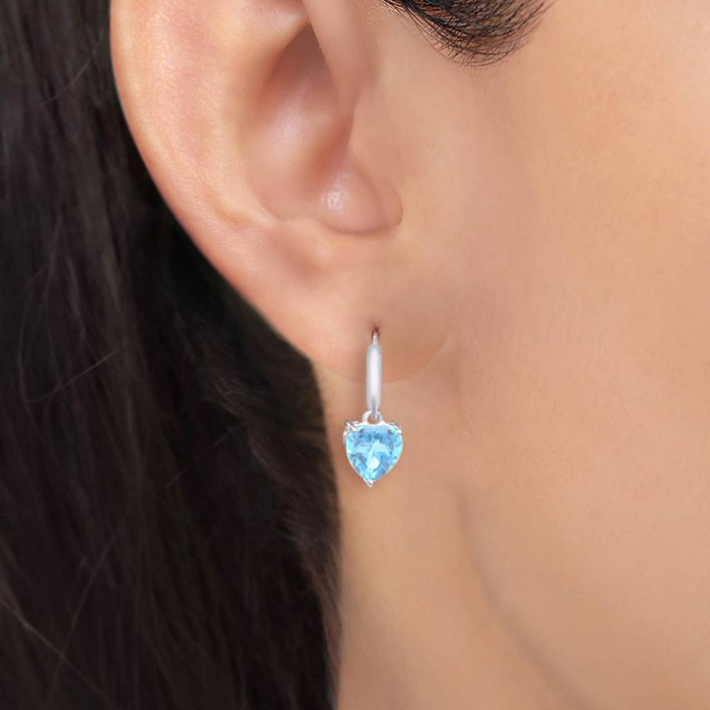 Blue Heart Drop Rhodium Plated 925 Sterling Silver Earrings : EAR-20867-R