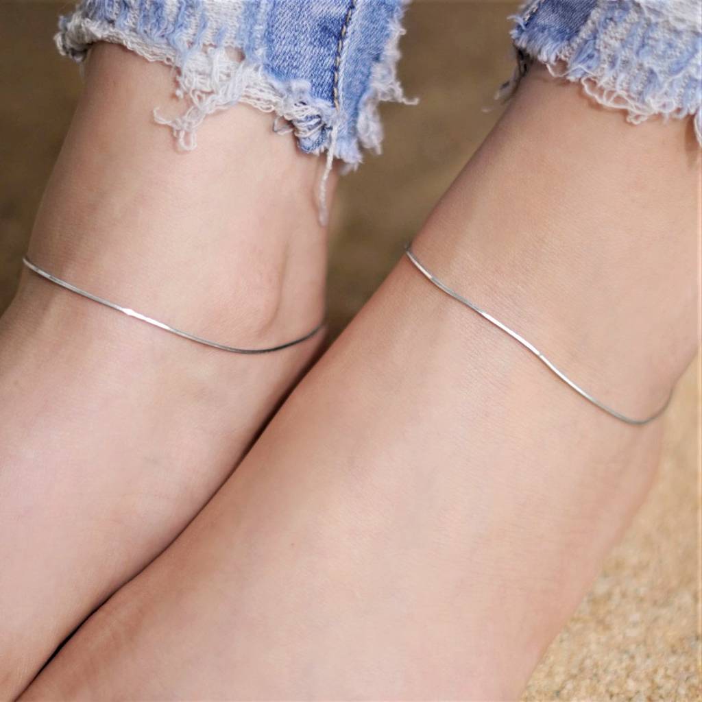 Rope 925 Sterling Silver Chain Anklet : ANK-60100-PAIR