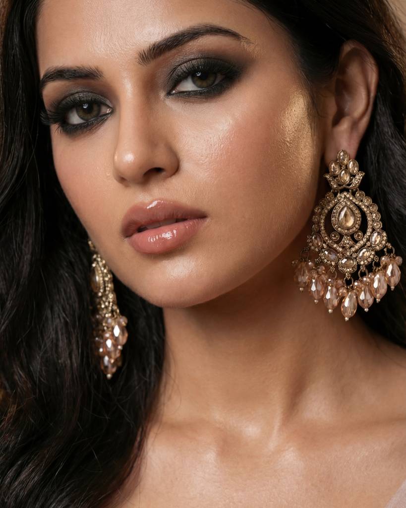 Gold Plated Antique Gold Champagne Stone - Long Earrings For Women : ORP202SF