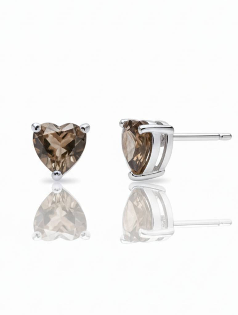 Kicky & Perky Heart-Cut Natural Smoky Quartz Stud Earrings In 925 Sterling Silver : VSILSME032