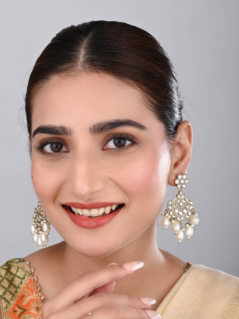 Contemporary Kundan Chandbali : S24KCER416GLD