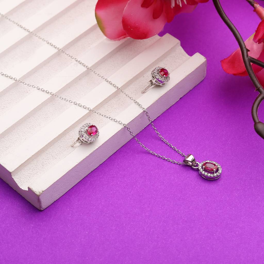 Iski Uski 925 Sterling Silver Arohi Ruby Pendant Set