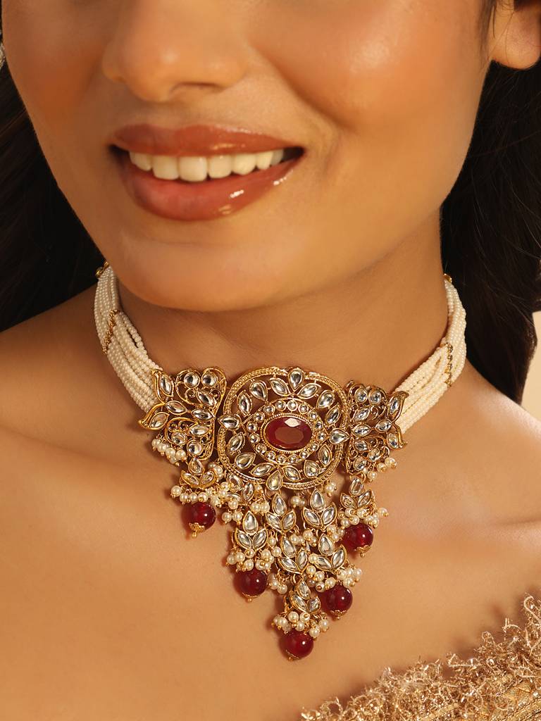 Kundan Allure Ruby Stone Choker Necklace : YI24A0477N