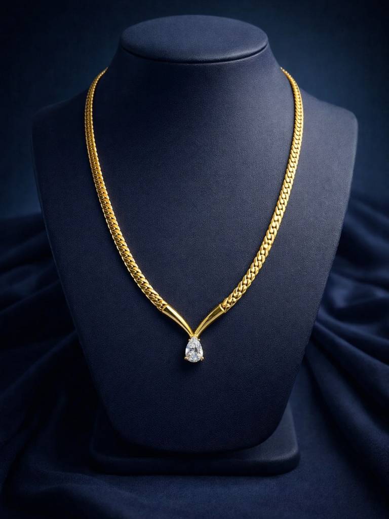 Teardrop Solitaire Cuban Chain Necklace – 24Kt Gold Plated : S925C715TSCC