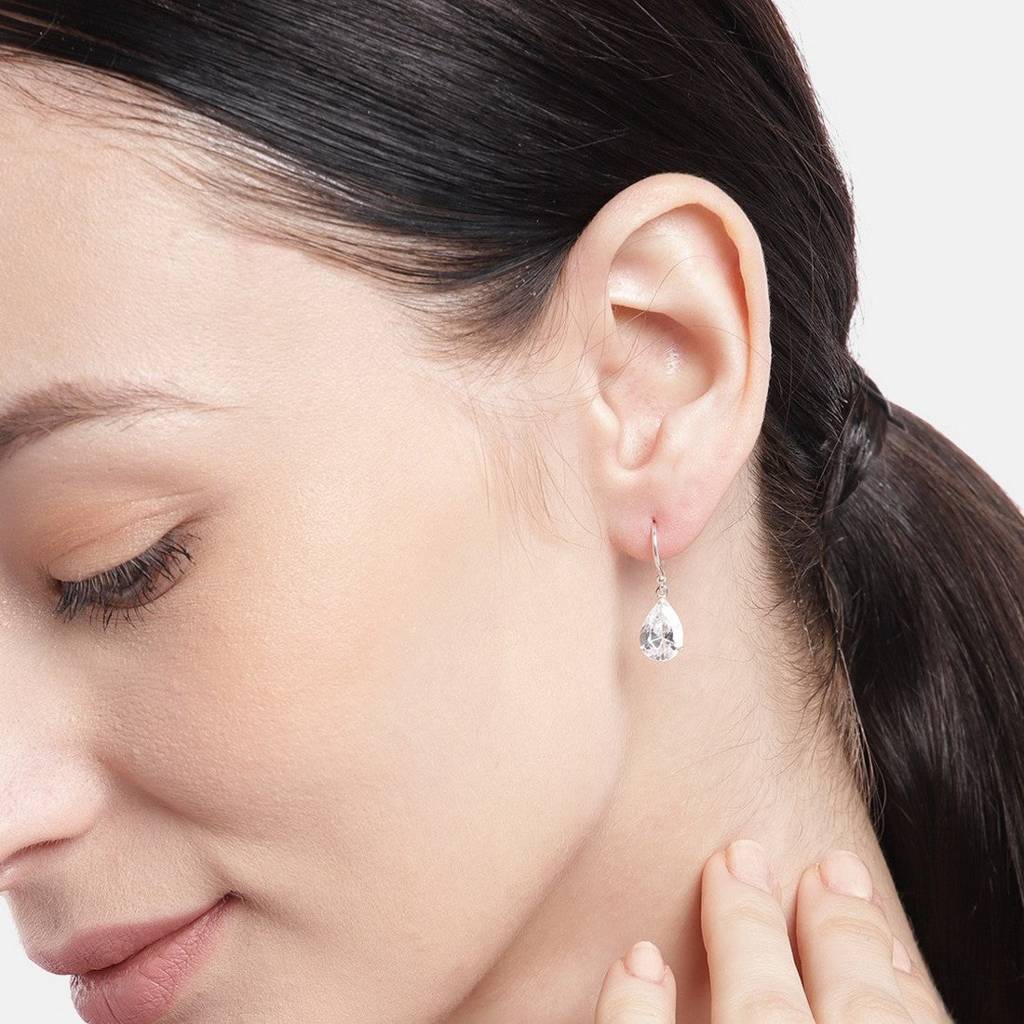 Tear Drop Cz Rhodium Plated Dangle 925 Sterling Silver Earring : EAR-20405