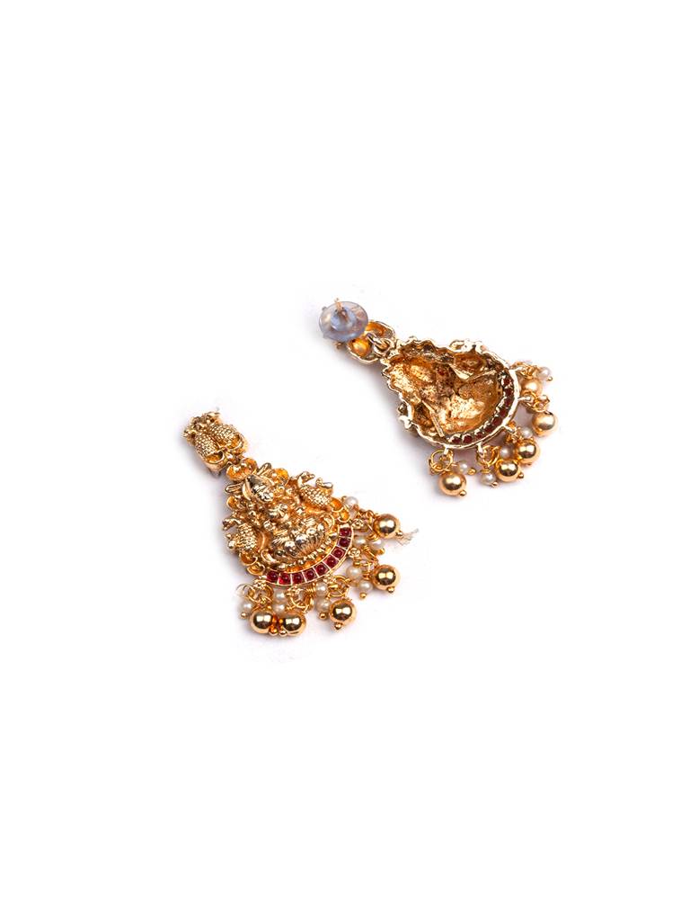 Exquisite Beads Temple Goddess Long Necklace Set : SATJS274GOLD