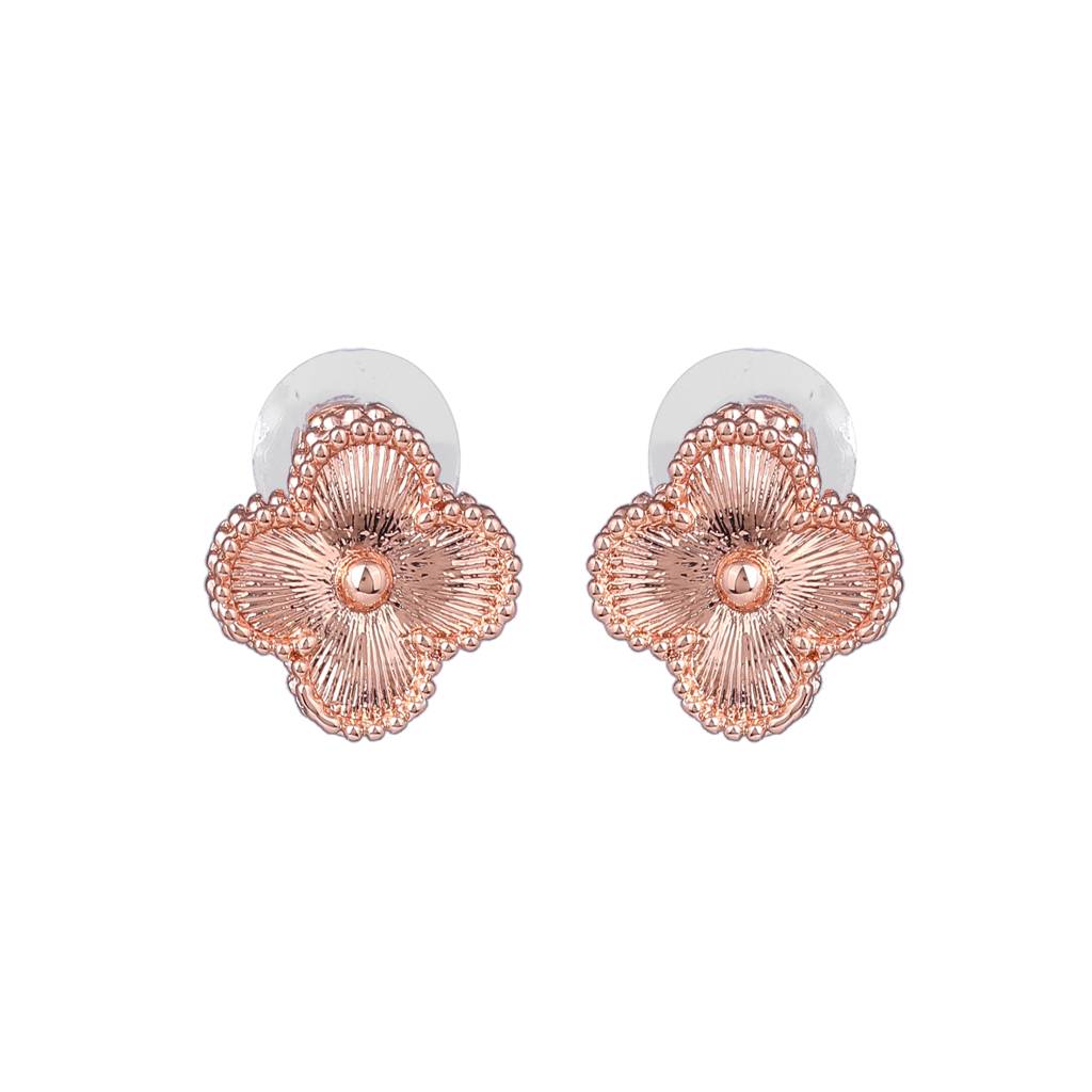 Estele Rosegold Plated Four Leaf Clover Design Pendant Necklace With Earrings For Women : 10203-RGNKER