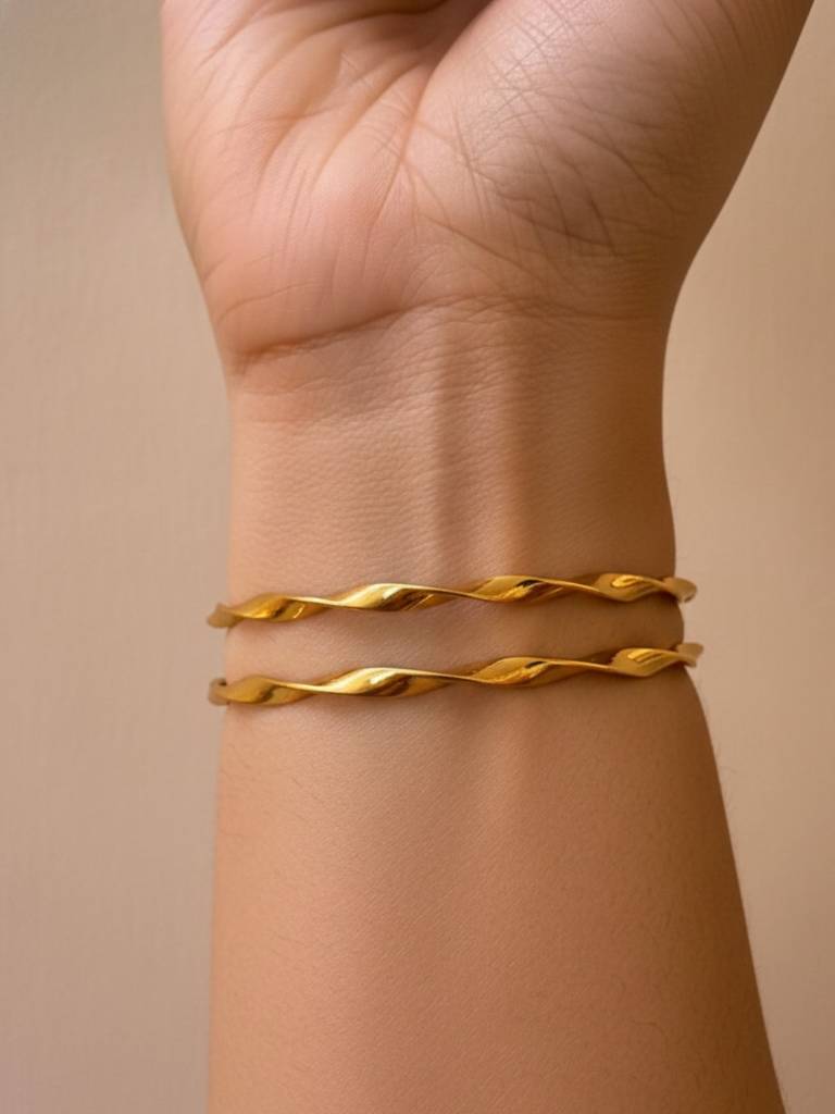 18K Gold Spiral Bangle – Anti Tarnish Stainless Steel Kada : ATB800SB