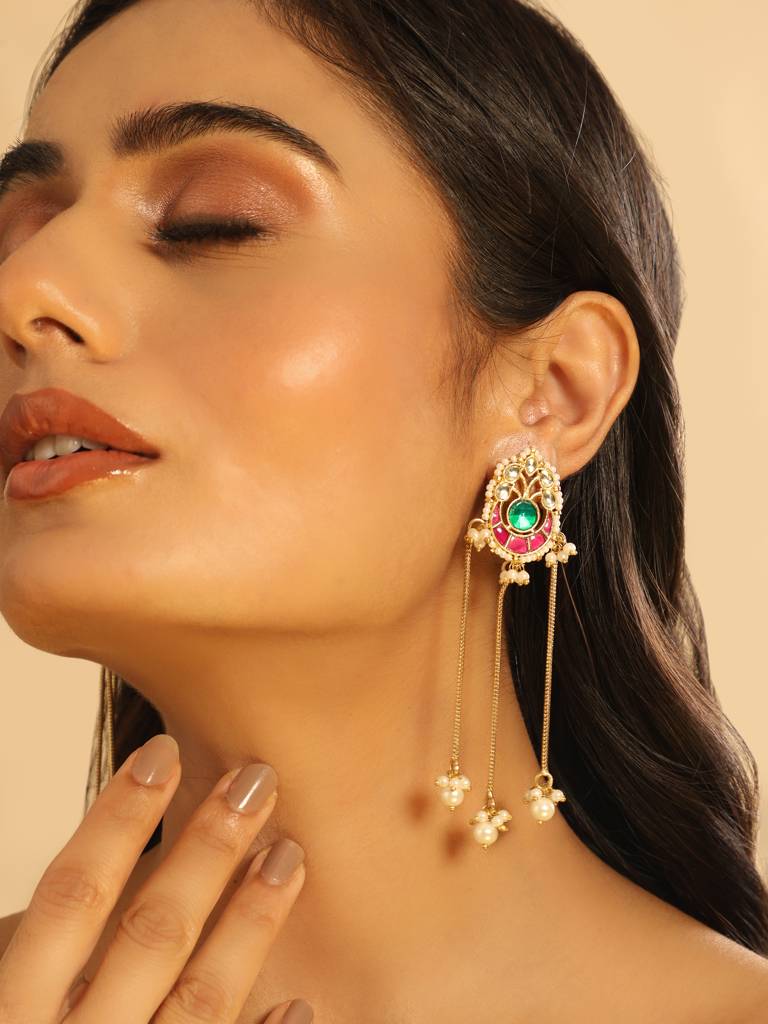 Ethereal Kundan Chain & Pearl Drops Earrings : YI24A0436E