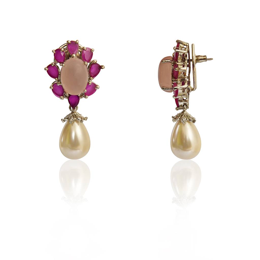 Red And Pink Chalcedony Earrings : IE944