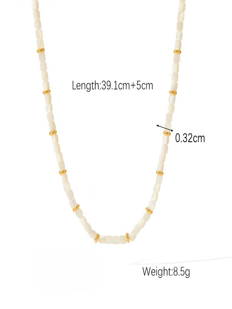White And Gold Beaded Necklace 18K Gold Plated Waterproof Anti-Tarnish : AHC0925N0060