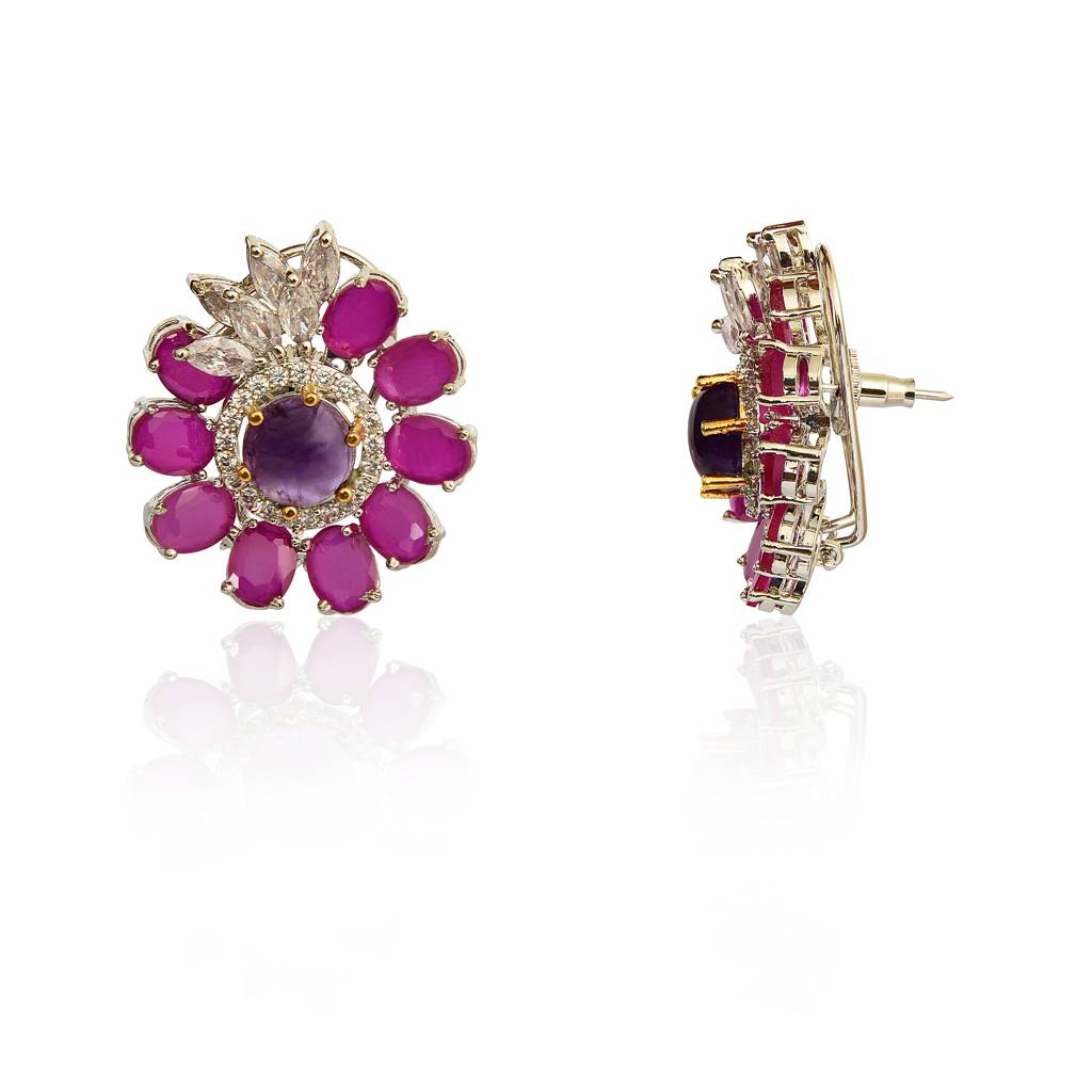 Red Flower Amd Amethyst Earring : IE894