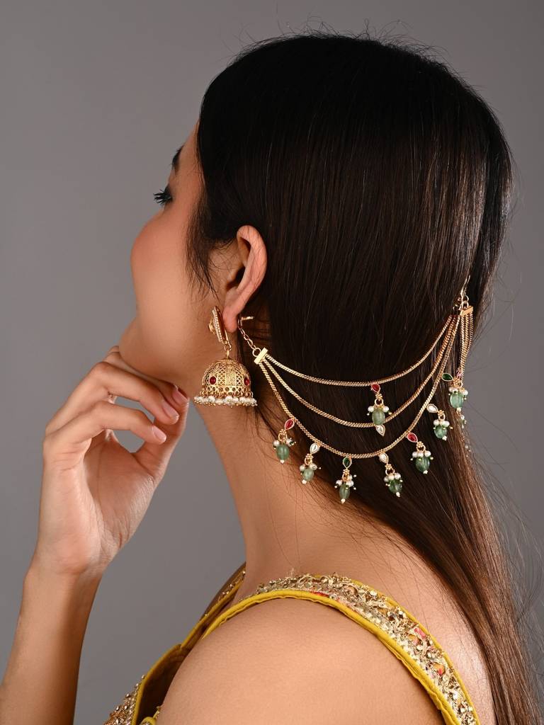 Opulent Multistrand Earchains With Cluster Beads : S24FAEC602GLD