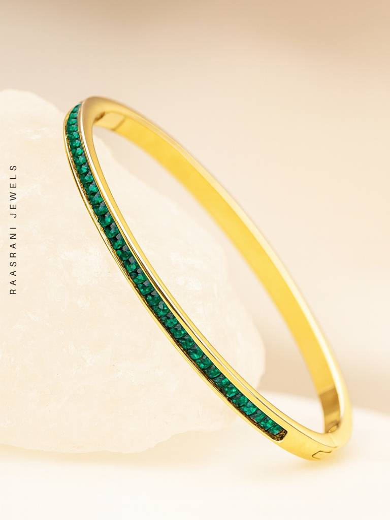 Green Stone Kada Â 18K Gold Plated Emerald Cz Bracelet (Anti-Tarnish) : ATB707GSB