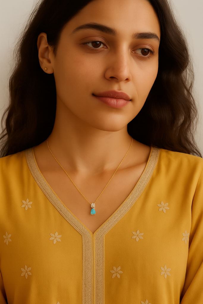 Birthstone Pear Necklace For Women | Premium Aquamarine Pendant Necklace : CJLX225403903CX