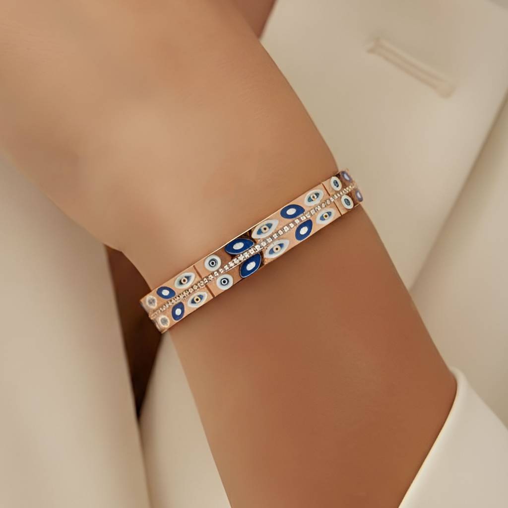 Gold Plated Mystic Eye Inlay Luxe Bangle Anti-Tarnish Bracelet : HSPS60MB1539