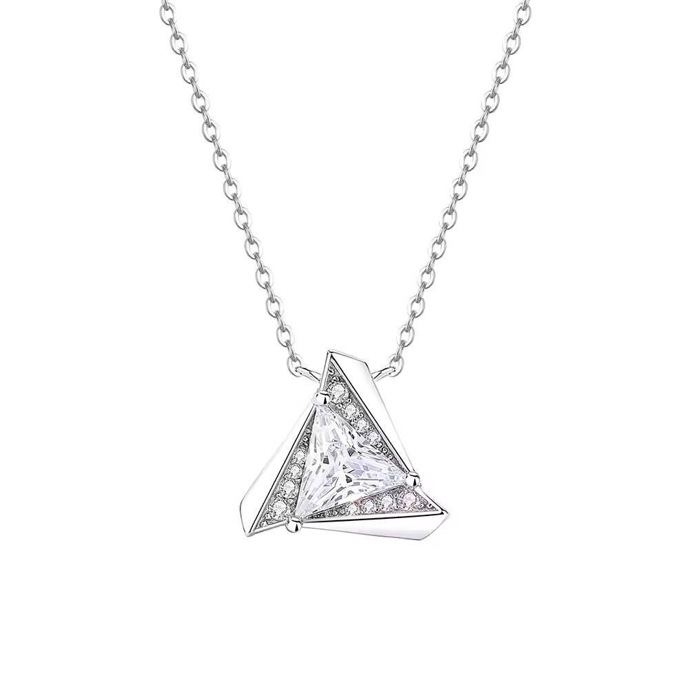 14K White Gold Plated Triangle Moissanite Pendant Neckalce For Her : CJNK22