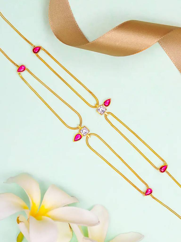Silver Double Chain Kundan Anklet : U080SO014LA0299