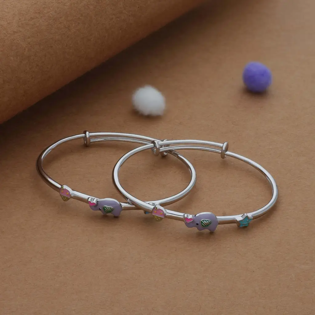 Iyal Elego Star 925 Silver Kids Bangles (0-5 Yrs) : KB-CC-RH-U-252-P